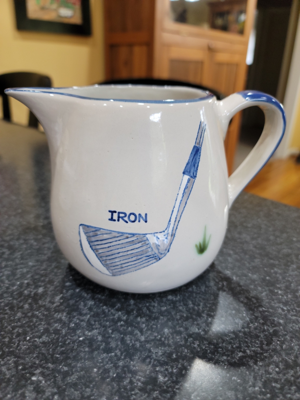 Vintage Louisville Stoneware Golf Outing Creamer Pitcher Iron Hand Painted Blue